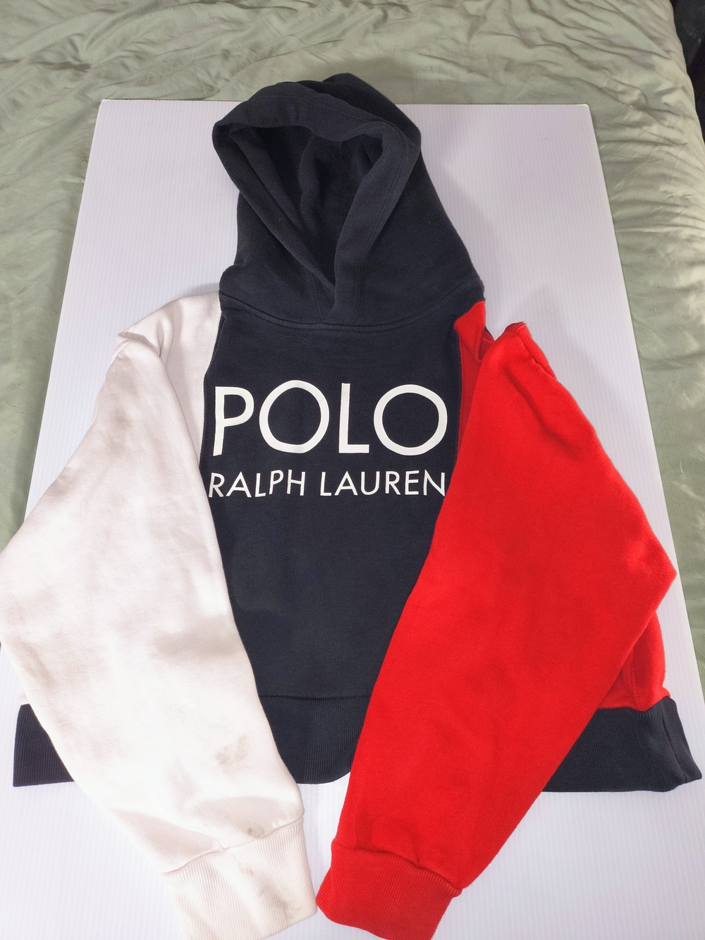 Polo Ralph Lauren Colorblock Cropped Spellout Hoodie Navy Red White  Size L